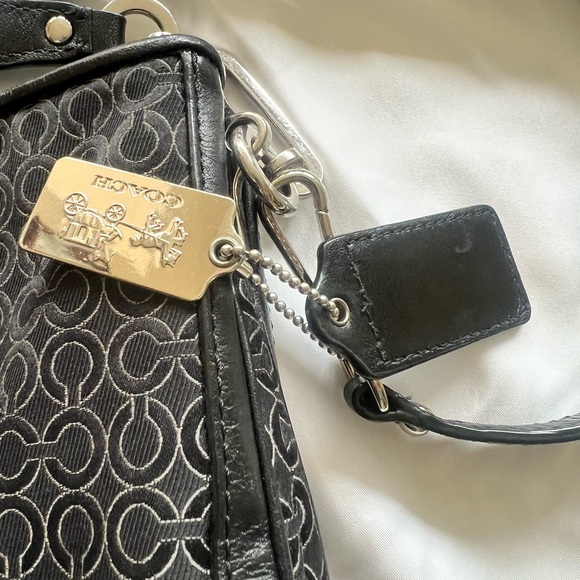 Coach large bag black w/ gray. Silver hardware. Turquoise inside. Used 2 times. - Picture 3 of 9